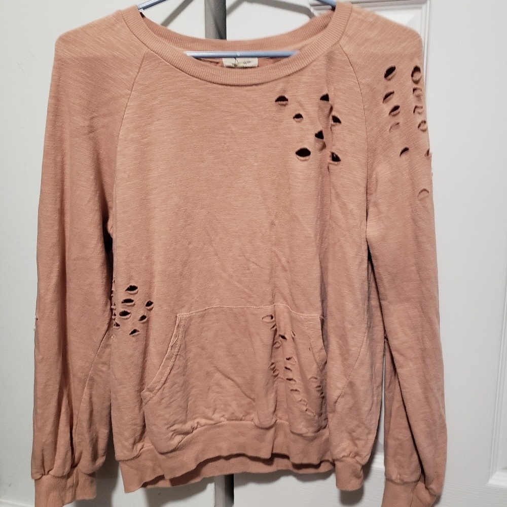 Pink distressed sweater